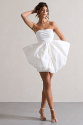 Cream Bandeau Mini Dress With Detachable Bow Skirt